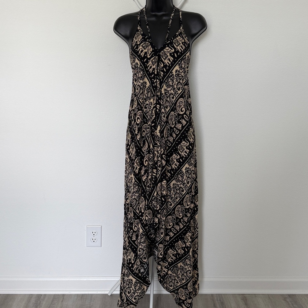 Black and Tan Patterned Jumpsuit